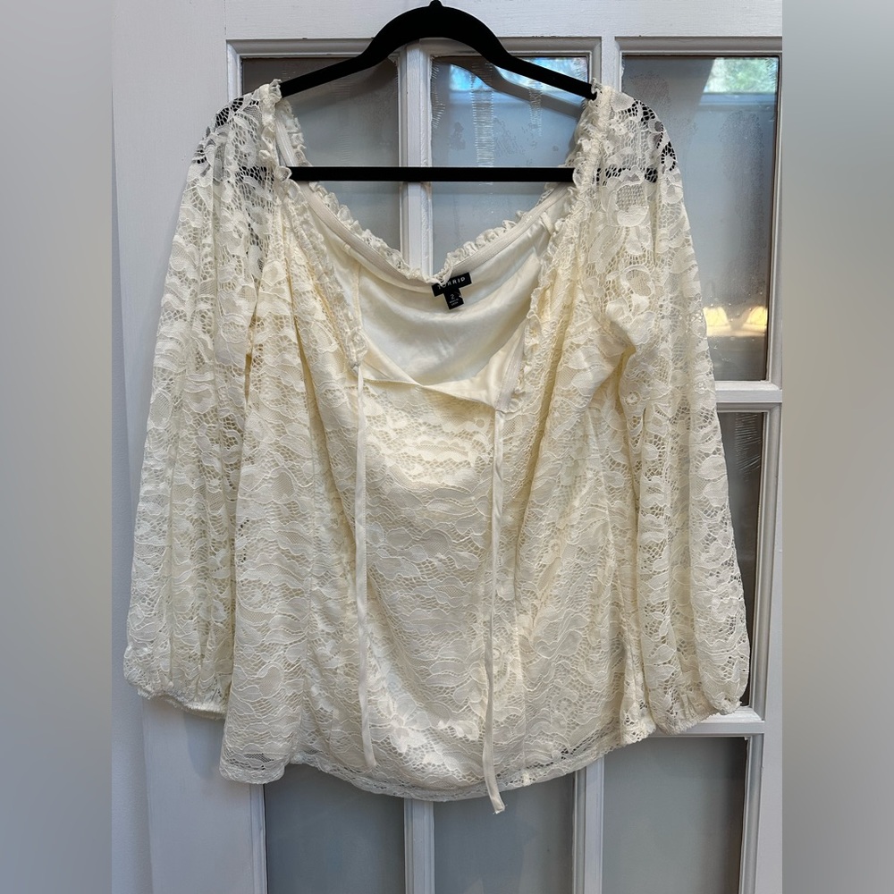 Torrid Stretch Lace Off Shoulder Corset Seamed Blouse Lace Cream Plus Size 2X - Picture 4 of 13